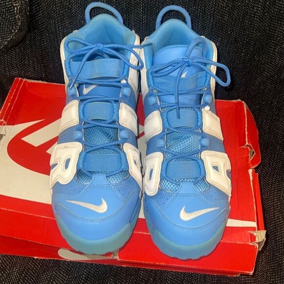 Nike Blue and White Air More Uptempo Sneakers - Picture 3 of 11